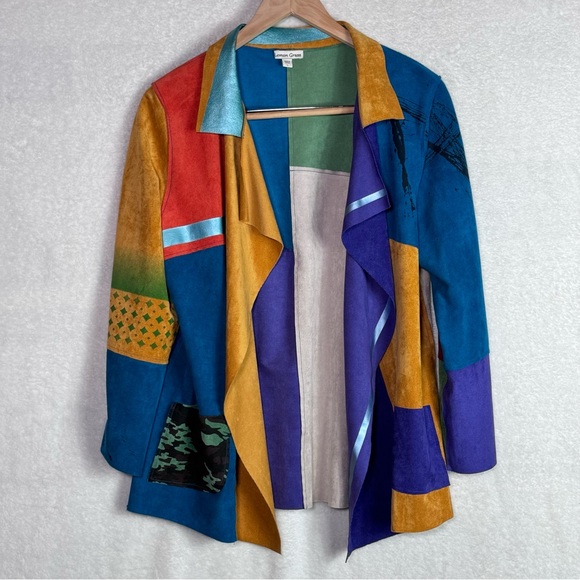lemon grass Jackets & Blazers - Lemon Grass Patchwork Color Block Jacket Faux Suede Large